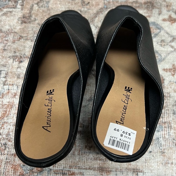 American‎ Eagle Mule Shoes Womens 8 Black Snake Embossed Peep Toe Block Heel New - Picture 4 of 7